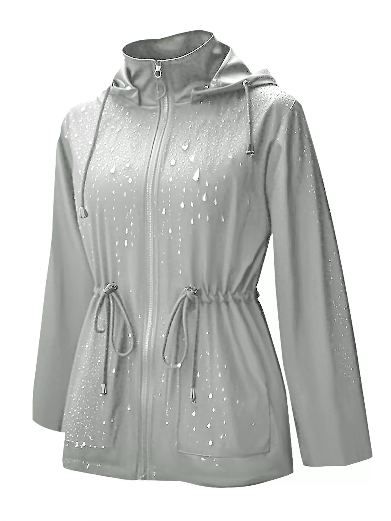 Zip Up Waterproof Hooded Outerwear Light Gray