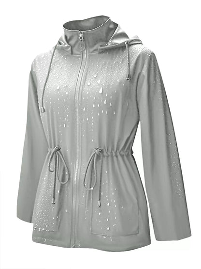 Zip Up Waterproof Hooded Outerwear Light Gray