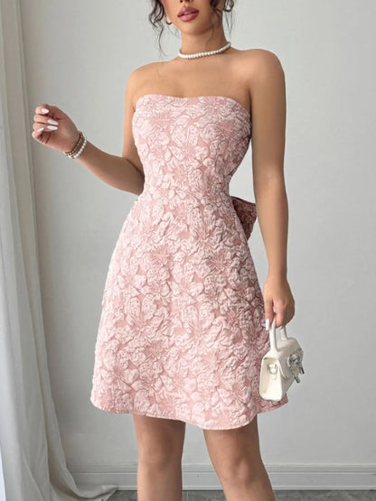 Bow Back Tube Mini Dress Blush Pink