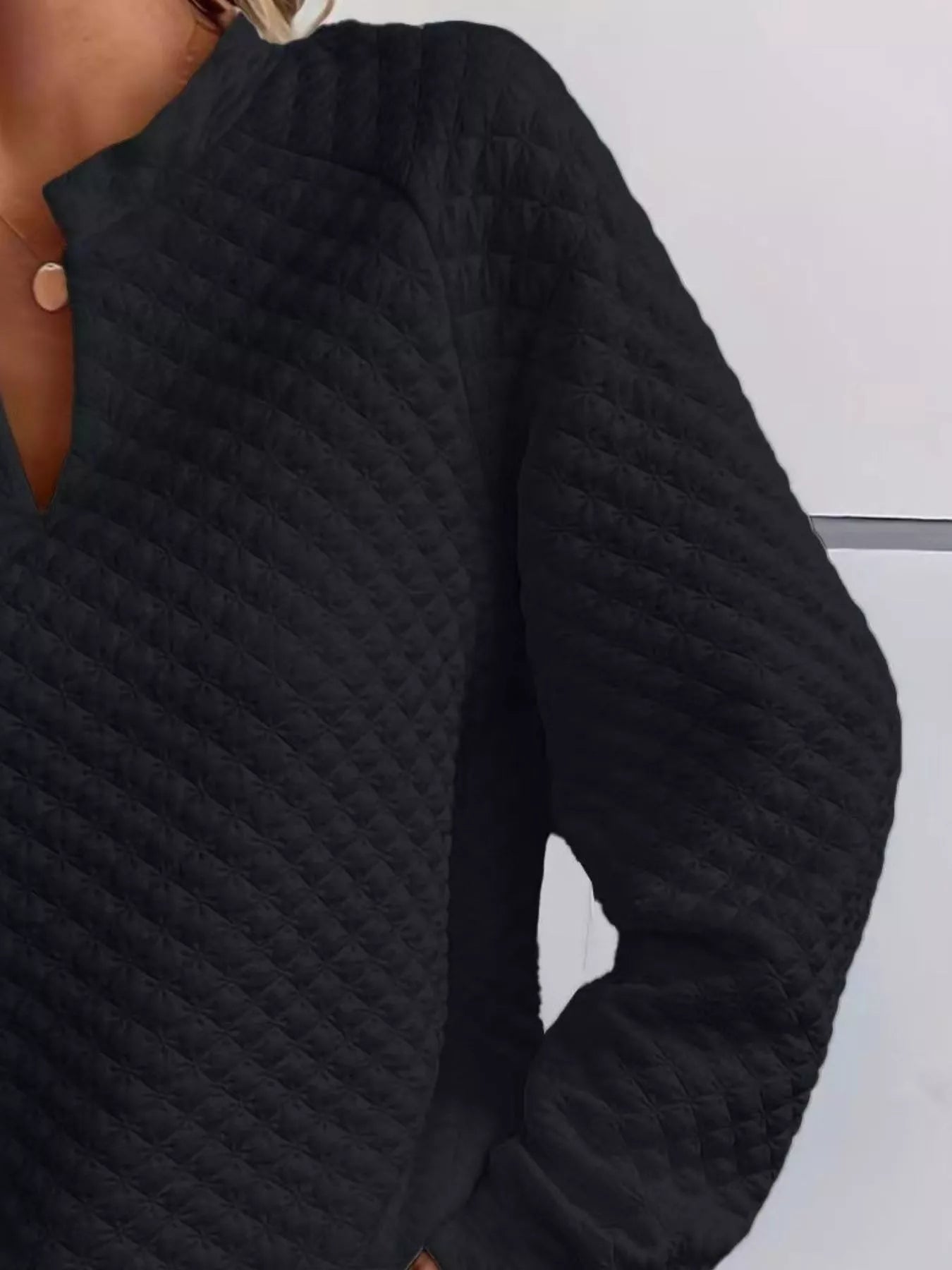Notched Raglan Sleeve Sweatshirt