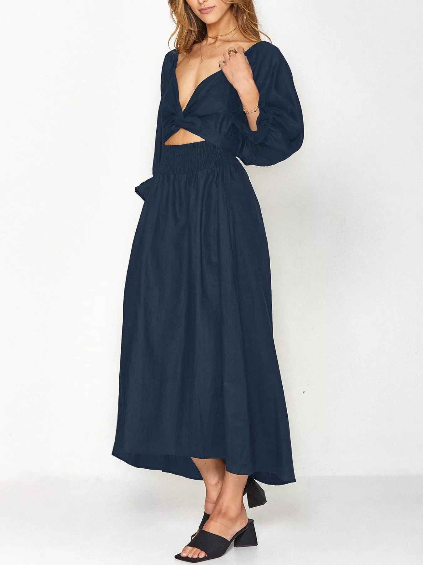 Smocked Puff Sleeves Midi Dress