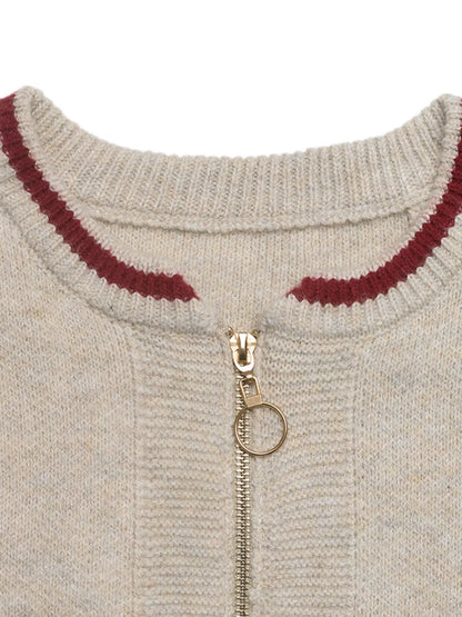 Zip-Up Contrast Trim Cardigan
