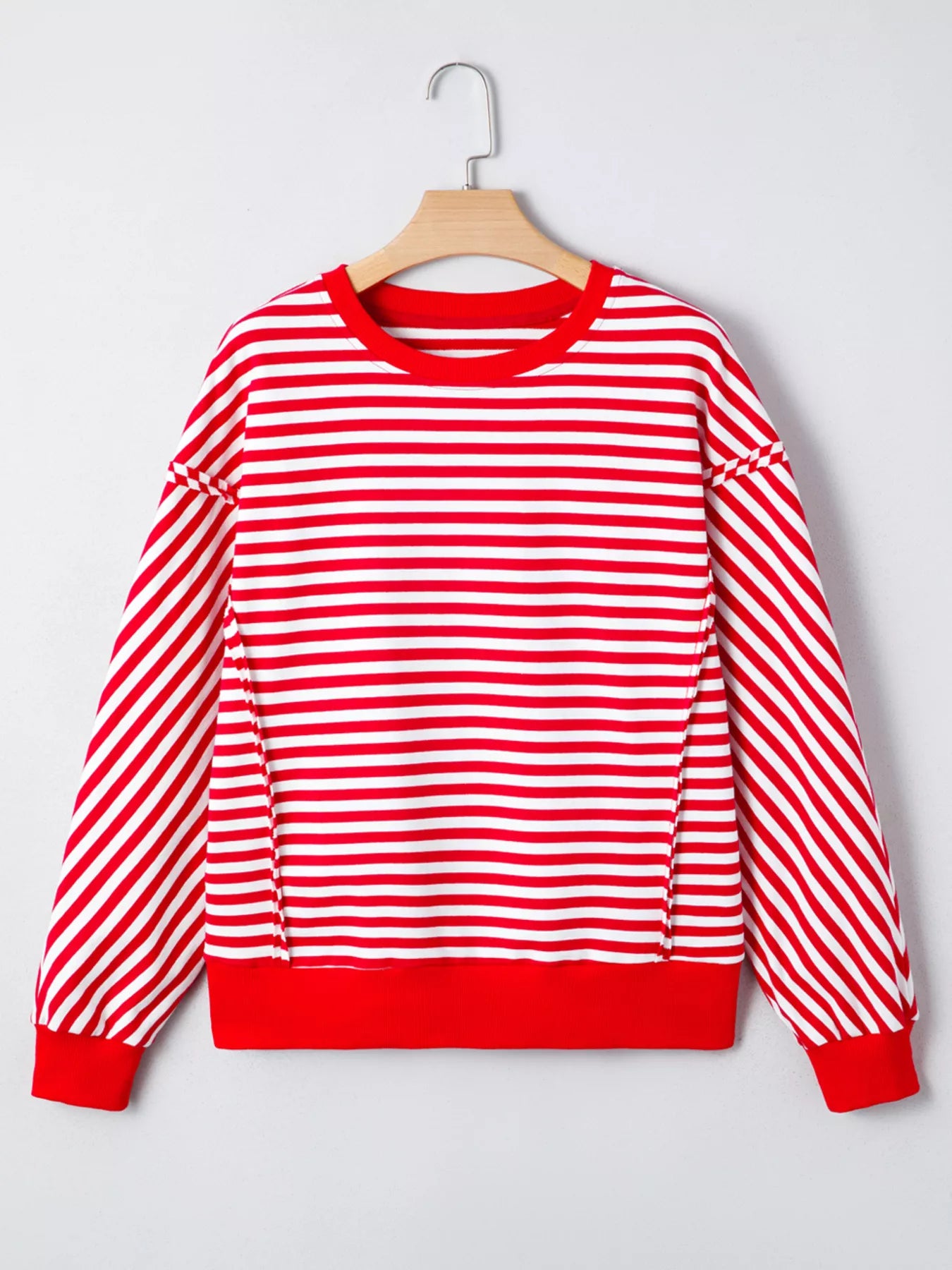 Stripe Exposed Seam Drop Shoulder Casual Top