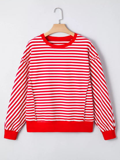Stripe Exposed Seam Drop Shoulder Casual Top