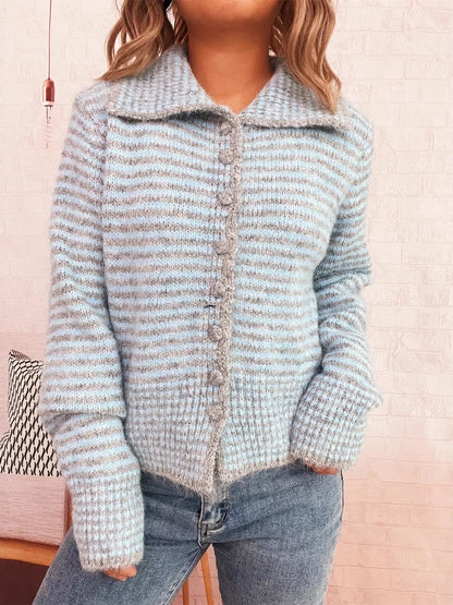 Striped Button-Up Long Sleeve Cardigan