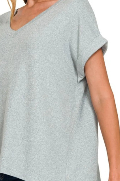 Zenana Soft Melange Hacci V-neck Tee