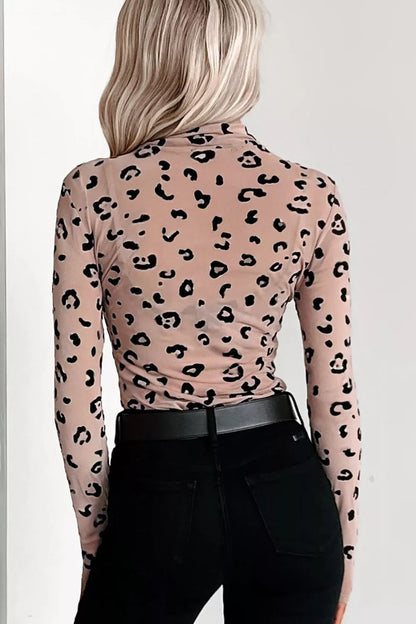 Leopard Print Sheer Mesh Bodysuit