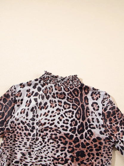 Leopard Print Long Sleeve Mock Neck Bodysuit