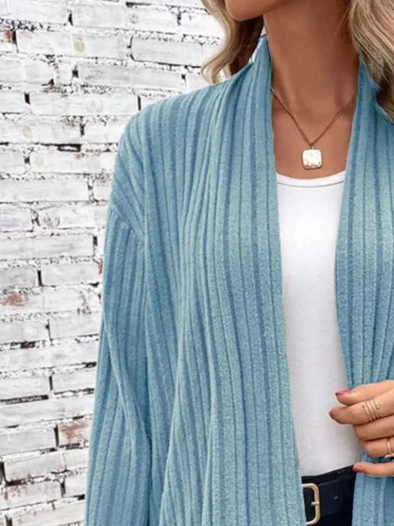Full Size Ribbed Knit Open Front Cardigan Plus Size