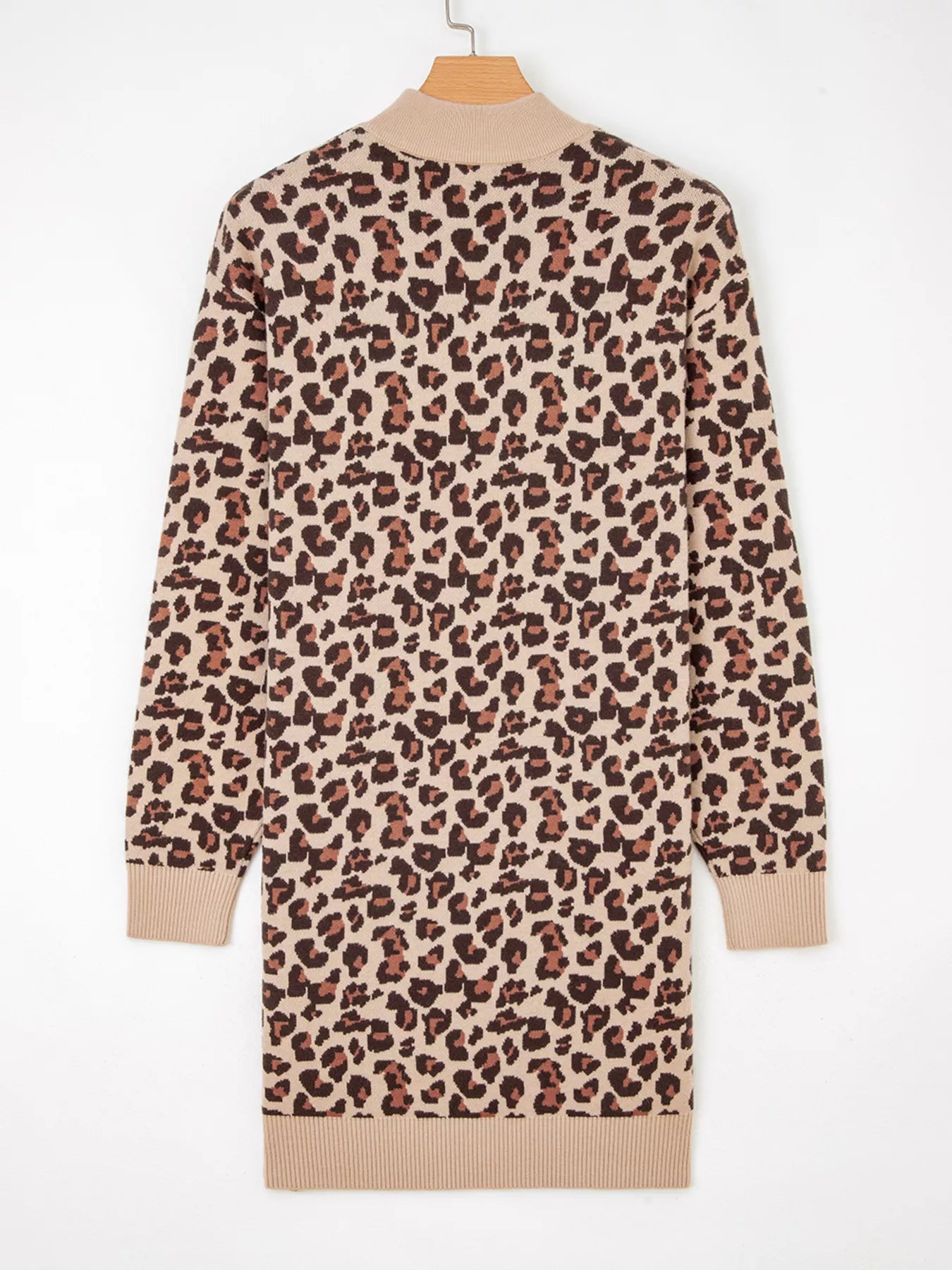 Leopard Print High Neck Shift Mini Sweater Dress