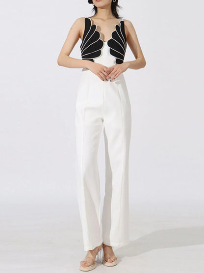 Contrast Sleeveless Wide-Leg Jumpsuit