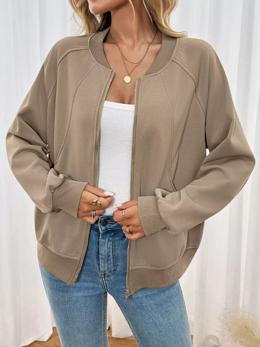 Zip Up Raglan Sleeve Jacket Khaki