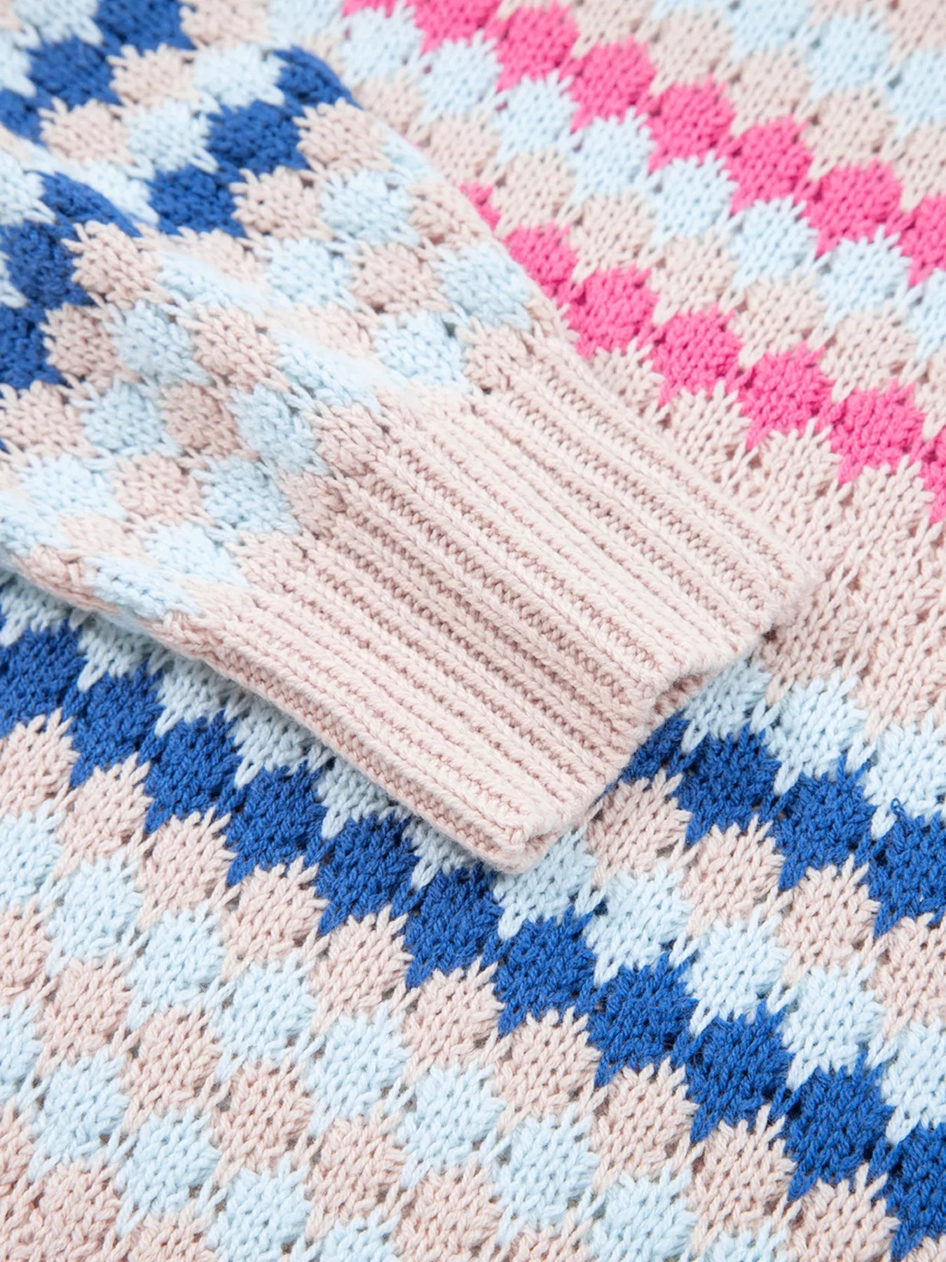 Stripe Eyelet Patterned Drop Shoulder Sweater