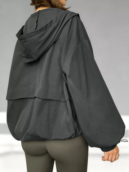Drawstring Zip Up Hooded Jacket