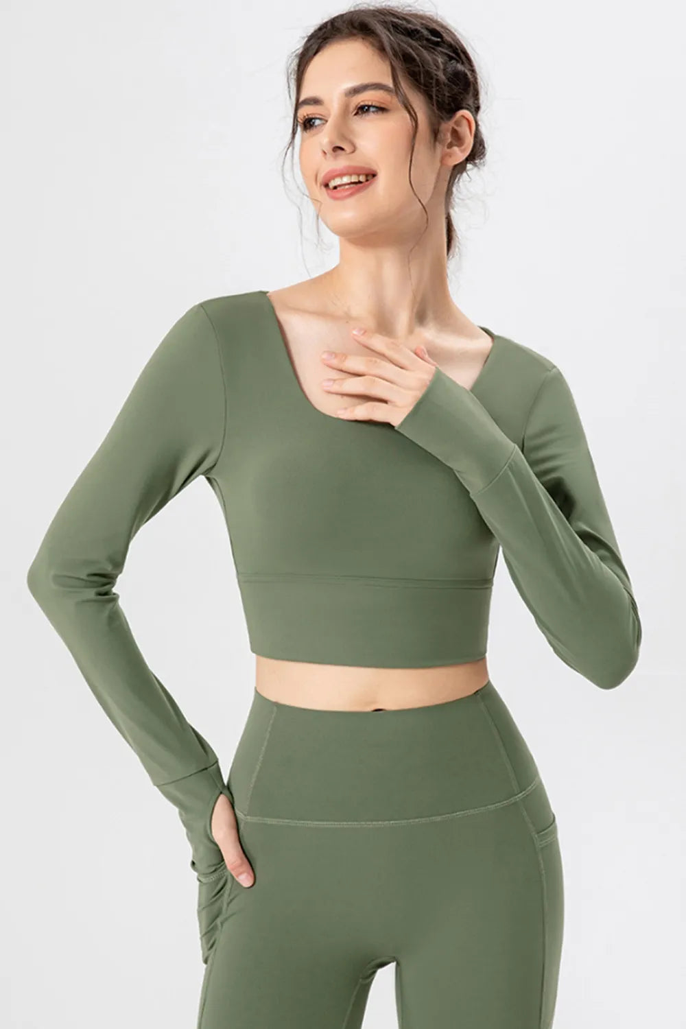 Square Neck Crisscross Active T-Shirt Matcha Green