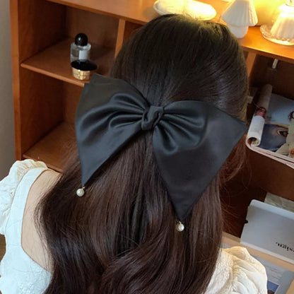 Satin Pearl Bow Hair Clip