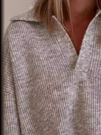 Full Size Johnny Collar Dropped Shoulder Sweater Plus Size