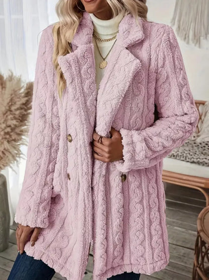 Cozy Faux Shearling Double-Breasted Outerwear Pink