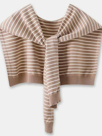 Striped Contrast Knit Wrap Camel One Size