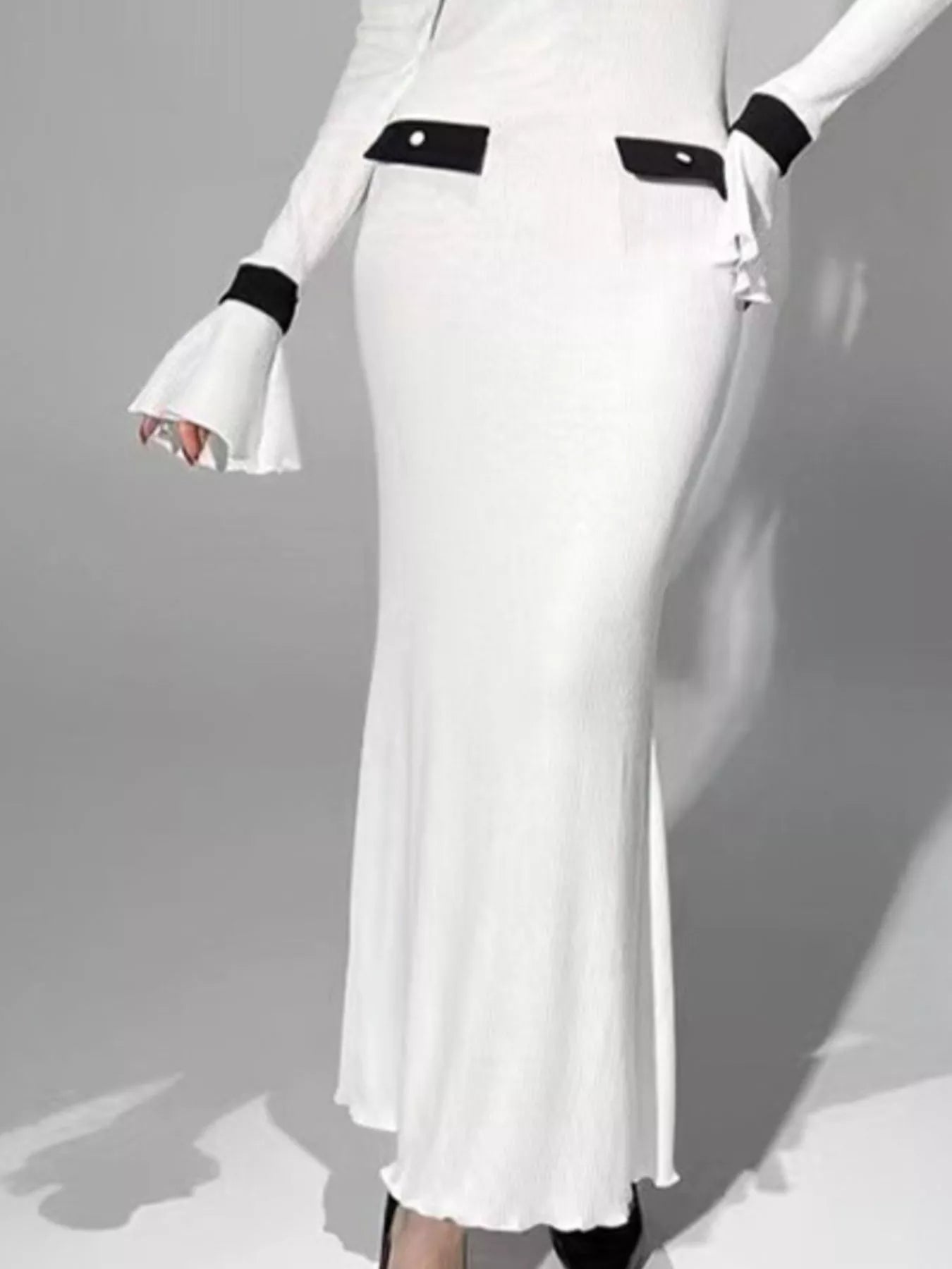 Contrast Collar Long Sleeve Maxi Sweater Dress