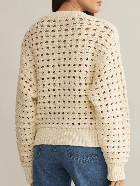 Openwork Zip-Up Cardigan