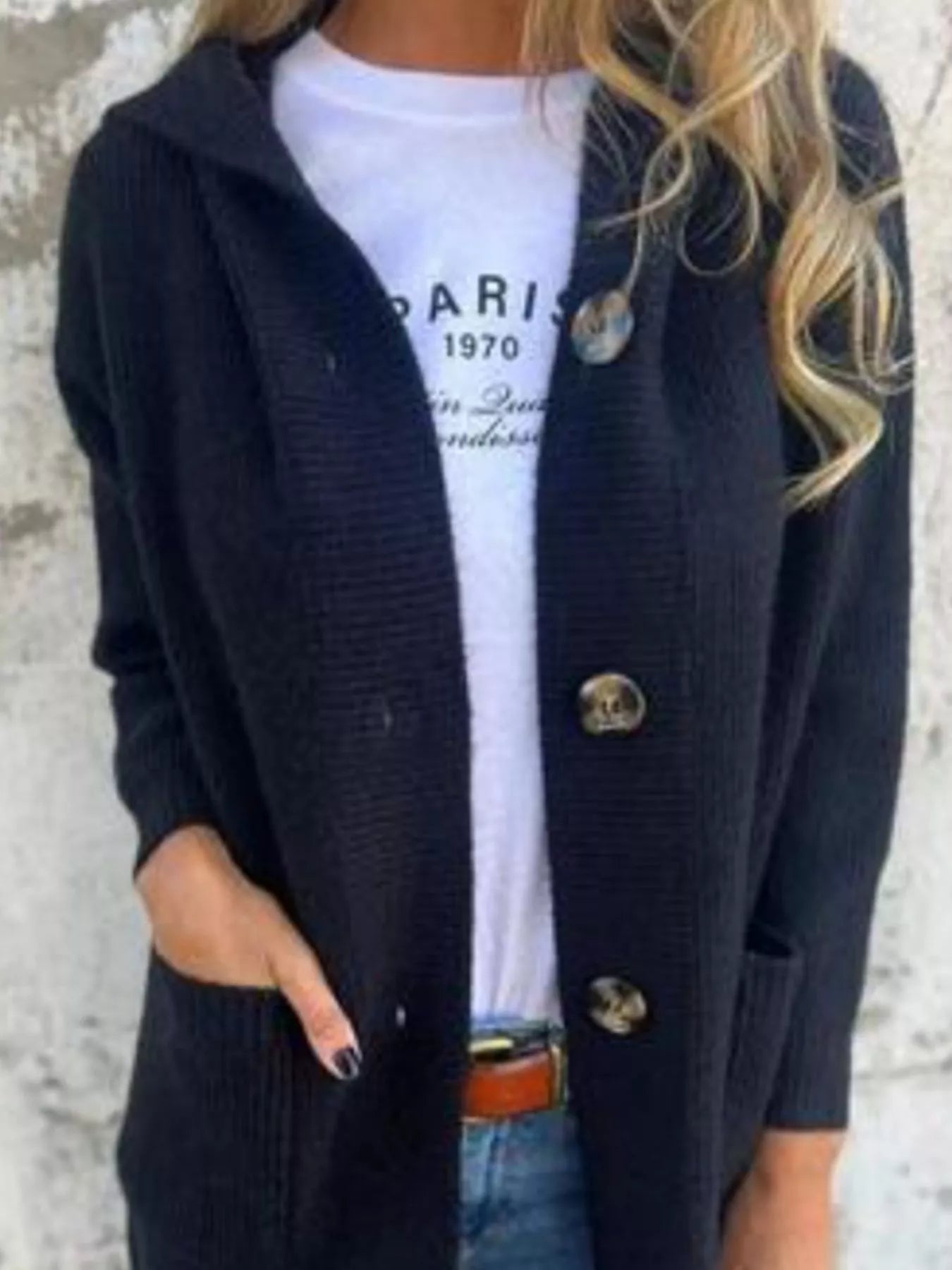 Full Size Button-Down Hooded Cardigan Plus Size