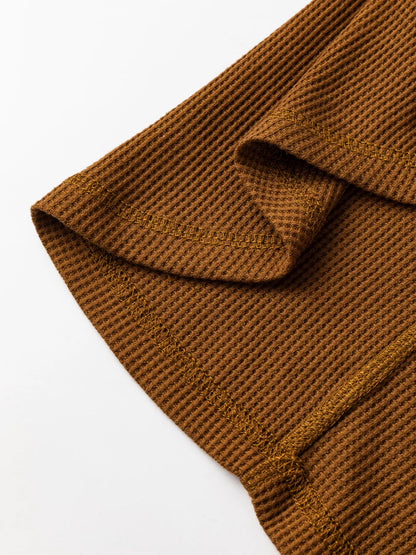 Waffle Knit Patchwork Exposed Seam Loose Shacket