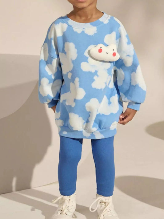 Children's Cloud Print Crew Neck Sweatshirt Pastel Blue