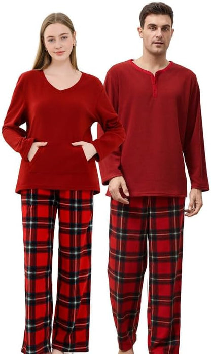 U2SKIIN Couple Pajama Sets, Plaid Pajama Set for Men and Women Soft Warm Pjs Set