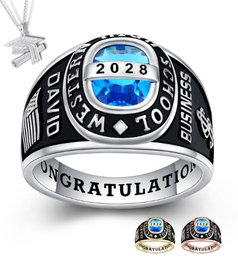 Official Mementos USA Premium American Brand Class Ring for Men – Milestone Collection – Genuine 925 Sterling Silver or 10KT Gold – Customized High School College University Class Ring – Graduation Gifts (Sterling Silver Platinum)