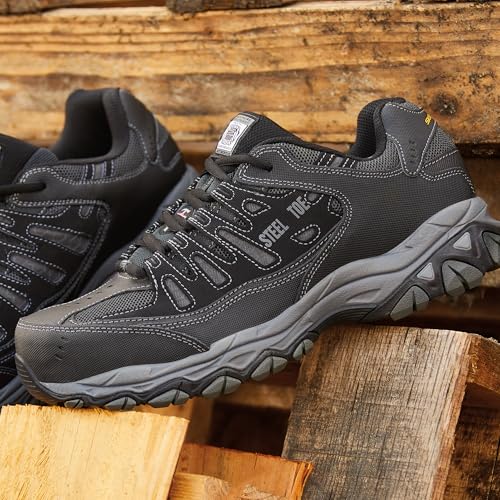Skechers Men's Work Cankton Steel Toe Construction Shoe, Black/Charcoal, 13W
