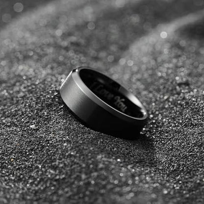 King Will 316L Stainless Steel Wedding Ring for Men Women- 8mm Width Black Wedding Band Laser I Love You Matte Finish Style Comfort Fit Size 10