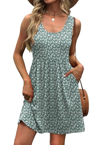 WIHOLL Summer Dresses for Women 2026 Elegant Classy Spring Dresses for Women Casual Cute Beach Vacation Clothes Fashion Floral Sundresses Womens Sun Dress Vestidos De Verano para Mujer 2025 Green XL