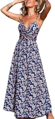 Sundresses - CUPSHE Women's Maxi Dress Floral Print Twisted V Neck Sleeveless Long Dress Summer Casual Dress Navy Paisley