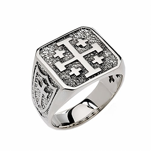 Religious Jewelry Men's Sterling Silver Jerusalem Cross Ring (Size 14.5)