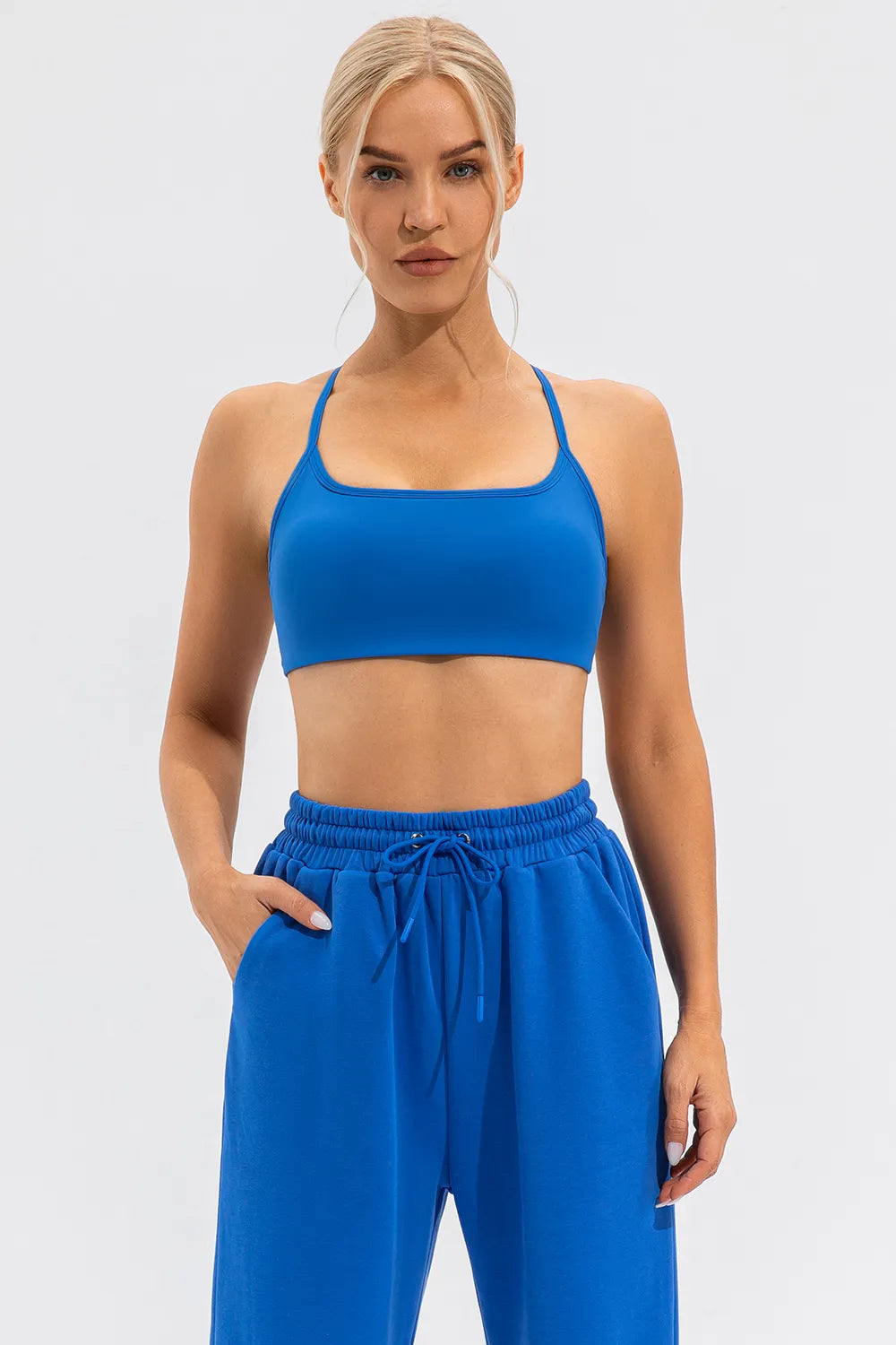 Crisscross Spaghetti Strap Active Cami Blue