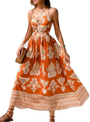 Sundresses - CUPSHE Women's Maxi Dress Floral Print Twisted V Neck Sleeveless Long Dress Summer Casual Dress Blush