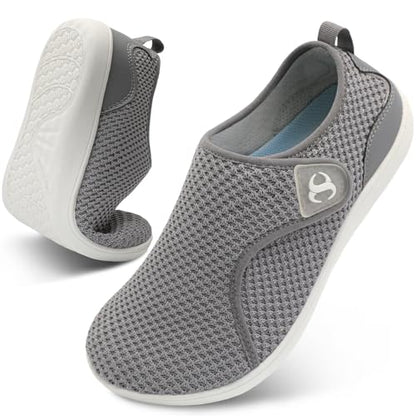 Scurtain Womens Zero Drop Barefoot Walking Shoes Non Slip Diabetic Neuropathy Edema Pregnancy Shoe for Women Ladies Maternity Elderly Shoes Size 10.5 Grey