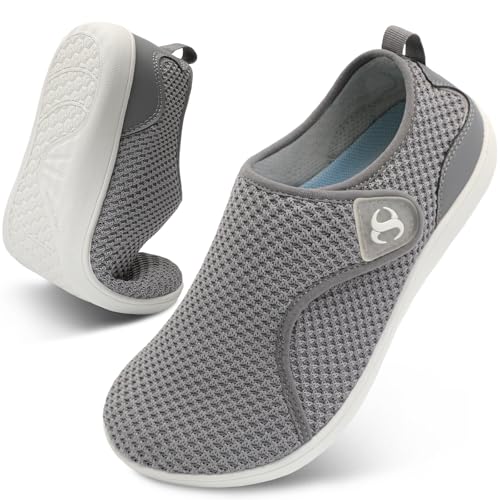 Scurtain Womens Zero Drop Barefoot Walking Shoes Non Slip Diabetic Neuropathy Edema Pregnancy Shoe for Women Ladies Maternity Elderly Shoes Size 10.5 Grey