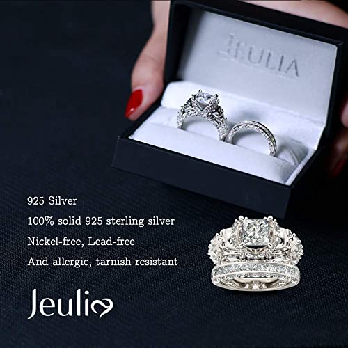 Jeulia Skull Engagement Ring Sets Sterling Silver Promise Eternity Band Rings Diamond Princess Cut with Cubic Zirconia Wedding Engagement Anniversary Promise Rings Bridal Sets (9.5(U.S))