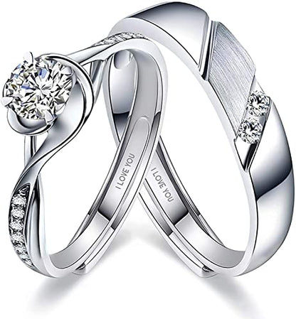 Sunamy Endless Love Matching Couple Rings for Him and Her Set, Adjustable S925 Silver Romantic Heart Design, Engagement Ring