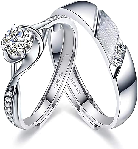 Sunamy Endless Love Matching Couple Rings for Him and Her Set, Adjustable S925 Silver Romantic Heart Design, Engagement Ring
