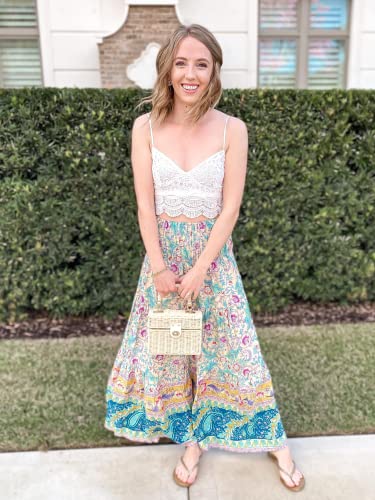 CFLONGE Summer Maxi Skirts for Women 2025 Fashion Boho Long Skirt Trendy Floral High Waist A Line Beach Skirt Vacation Outfit(Apricot,Small)