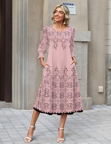Zeagoo Floral Dresses for Women Summer 3/4 Sleeve Dress with Pockets Summer Midi Dresses for Women Aline Sun Dress Floral-589 XL
