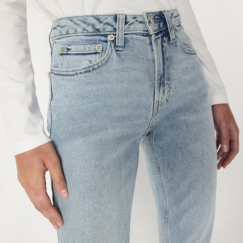 Amazon Essentials Women's High-Rise Straight Leg Jean, Iced Light Wash, 12