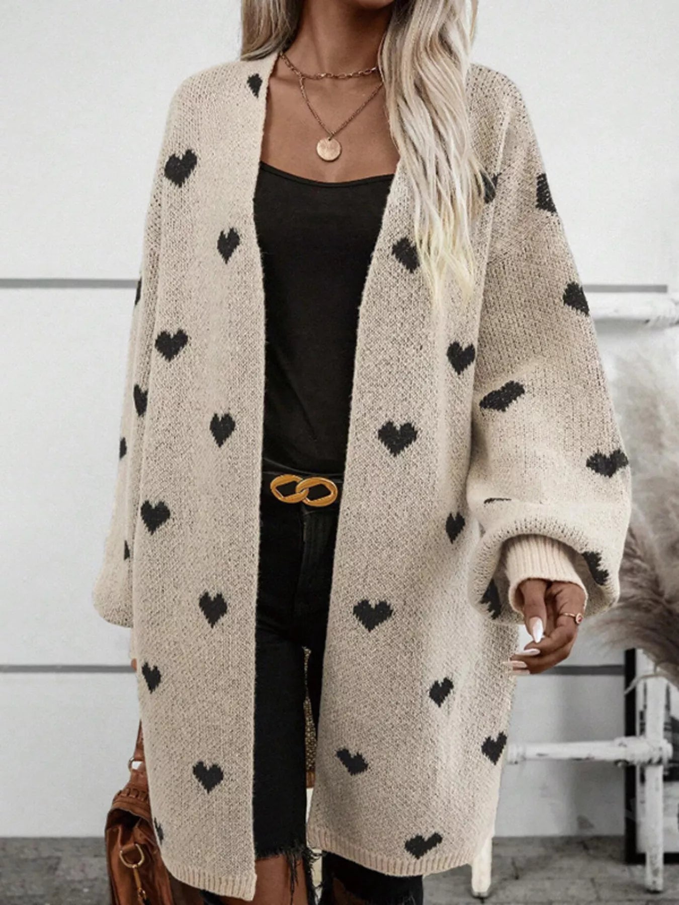 Heart Open Front Knit Cardigan