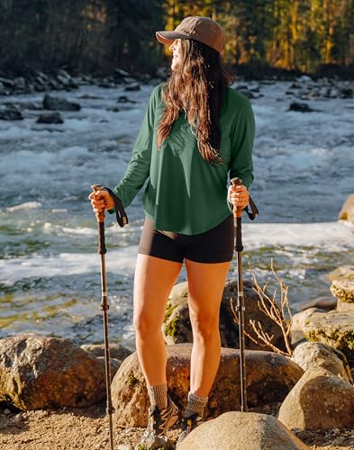 SANTINY Lightweight Long Sleeve Workout Tops for Women Breathable Gym Yoga Athletic Running Hiking Top UPF 50+ Sun Shirts (Green_M)