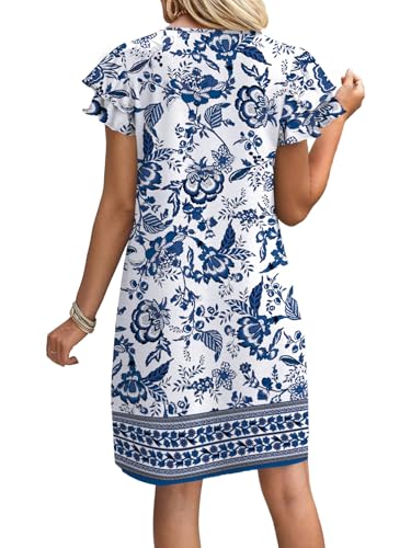 OFEEFAN Womens Summer Dresses 2026 Ruffle Sleeve Round Neck Loose Swing Sundresses with Pockets Plain/Print