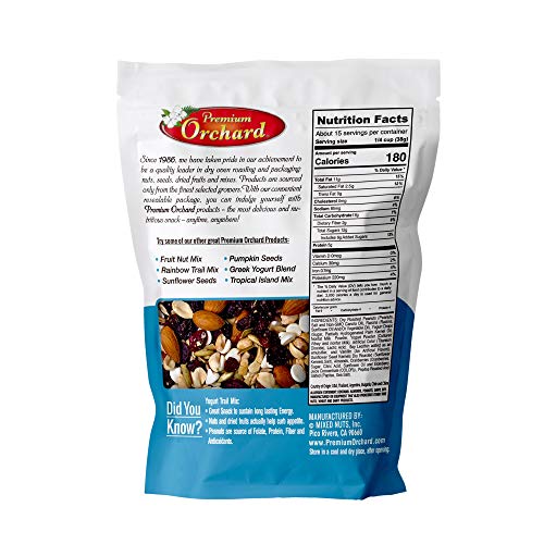YOGURT TRAIL MIX BY PREMIUM ORCHARD - Seeds, Yogurt, Fruit and Nuts Mix - Trail Mix Bulk Blend of Mixed Nuts & Dried Fruit - Healthy Snacks, High Plant Protein, Non-GMO, 20z
