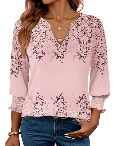 Zeagoo 3/4 Length Sleeve Shirts Trendy Tunic Tops for Women Spring Blouses Dressy Casual Work Tops for Women 2025 Tops XL